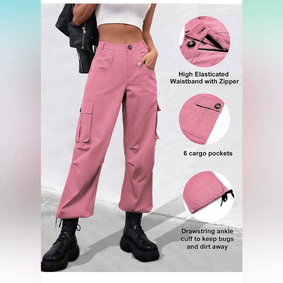 LOLOCCI Cargo Pants Women Baggy High Waisted and Wide Leg Pants for Women - Picture 4 of 5